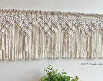 Macrame Window Valance, Green Leaf Curtain, Boho Wall Hanging, Farmhouse Door Treatments