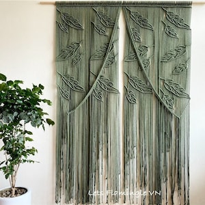 Macrame Long Doorway Curtain, Large Door Curtain, Macrame Leaf Wall Hanging, Macrame Window Curtain, Boho Door Curtains, Boho Wall Art