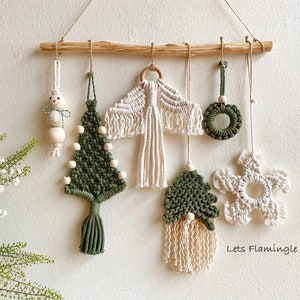 Macrame Christmas Ornaments Wall Hanging: Boho Xmas Decor Set
