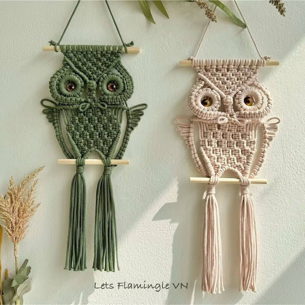 Suspension murale en macramé hibou, décoration murale hibou bohème, décoration hibou en macramé, décoration de chambre de bébé safari, tenture murale de chambre de bébé hibou, décoration minimaliste