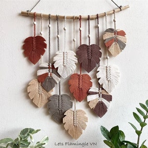 Macrame Wall Hanging Fall Color Rainbow With Leaves Macrame