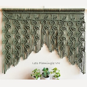 Macrame Leaf Window Curtain, Vintage Valances, Macrame Leaves Wall Hanging, Macrame Window Valance, Boho Window Curtain, Boho Wall Art