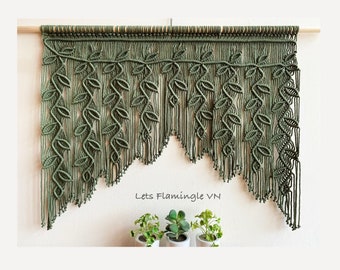 Macrame Leaf Window Curtain, Vintage Valances, Macrame Leaves Wall Hanging, Macrame Window Valance, Boho Window Curtain, Boho Wall Art