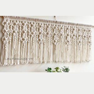Macrame Crochet Window Curtain, Vintage Valances, Macrame Wall Hanging, Macrame Window Valance, Boho Curtain, Boho Wall Art, Gift For Her