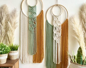Macrame Hoop Wall Hanging: Boho Yarn Leaves, Custom Colors