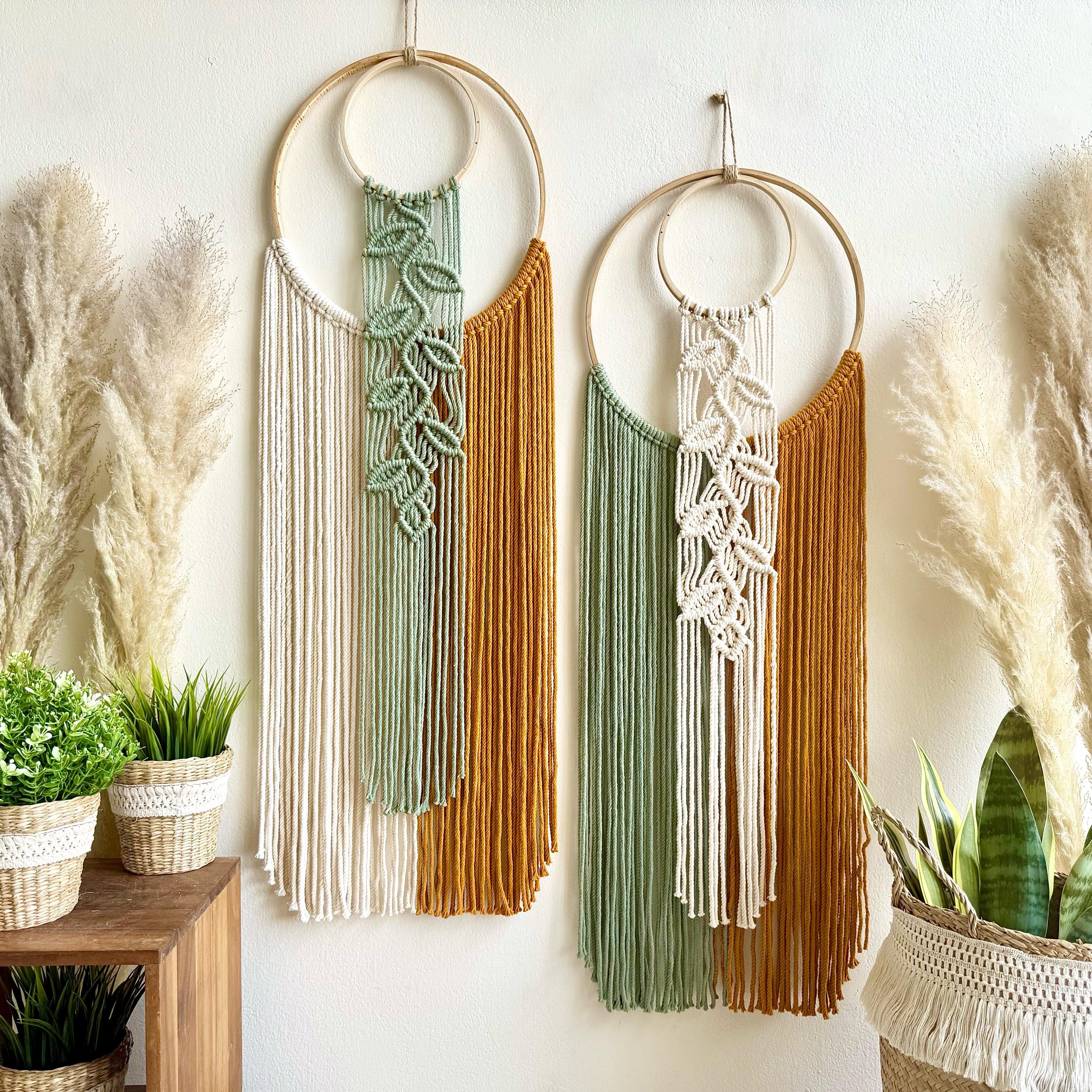 Macrame Hoop Wall Hanging: Boho Yarn Leaves, Custom Colors - Etsy