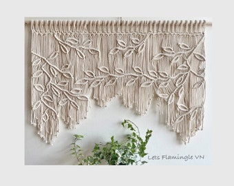 Macrame Leaf Window Curtain, Shower Curtain Macrame, Boho Crochet Curtains, Macrame Window Valance, Above Bed Macrame Décor, Kitchen Curtain
