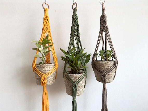 No Tassel Macrame Plant Hanger: Natural Cotton Rope, Indoor Outdoor Decor -  Etsy