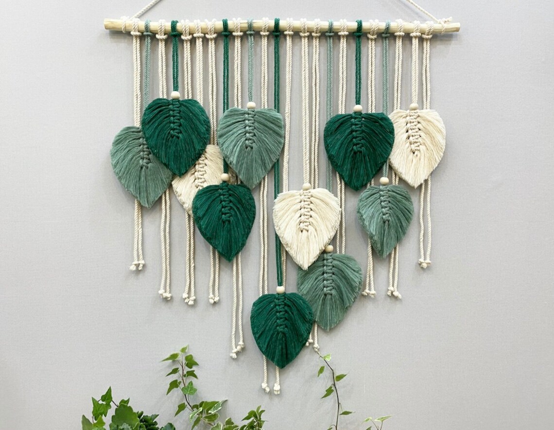Green Leaves Macrame Wall Hanging Nursery Wall Hanging Etsy