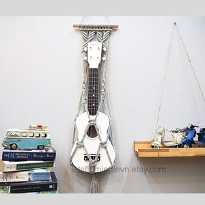 Macrame Ukulele Wall Hanger: Boho Guitar Holder, Natural Cotton