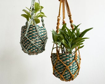 No Tassel Macrame Plant Hanger: Natural Cotton Rope, Indoor Outdoor Decor