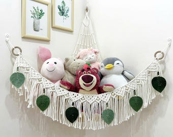 Macrame Stuffed Animal Hammock: Boho Kids Room Toy Storage