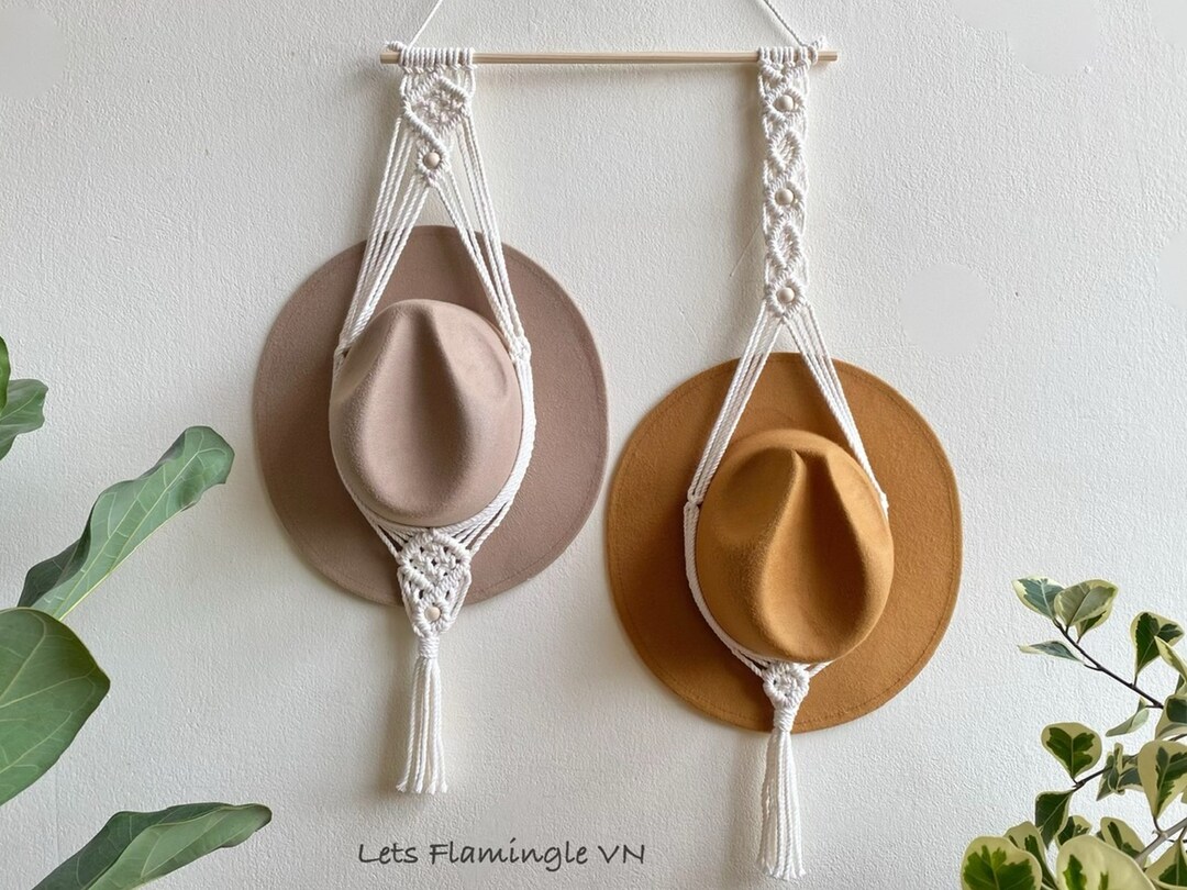 Cowboy Hat Rack, Farmhouse Hat Hanger, Macrame Double Hat Holder, Boho ...