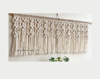 Macrame Crochet Window Curtain, Vintage Valances, Macrame Wall Hanging, Macrame Window Valance, Boho Curtain, Boho Wall Art, Gift For Her