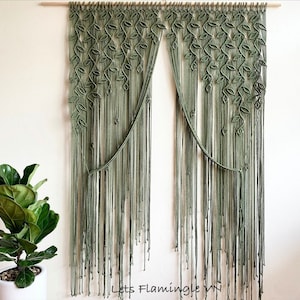 Macrame Long Doorway Curtain, Large Door Curtain, Macrame Leaf Wall Hanging, Macrame Window Curtain, Boho Wall Art, Mid Century Modern