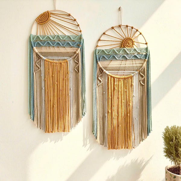 Macrame Sunrise Sunset Wall Hanging: Boho Beach Decor