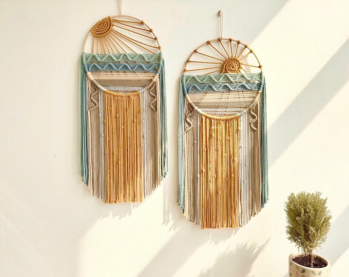 Macrame Sunrise Sunset Wall Hanging, Boho Beach Décor, You are My Sunshine Art