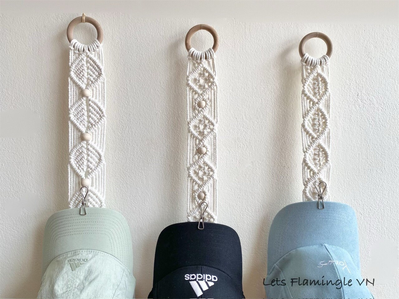 Flueyer Appendiabiti per cappelli in macramè, stile bohémien, per esposizione a parete, organizer per cappelli, per uomo e donna, a tesa larga, da baseball