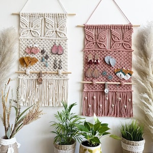 Macrame Earring Storage, Boho Jewelry Organizer, Handmade Jewelry Holder, Macrame Earring Holder, Boho Accessories, Tapestry Earring Display