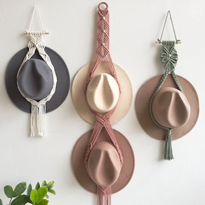 Macrame Hat Holder, Farmhouse Hat Hanger, Hat Storage Organization, Boater Hat Organization, Boho Macrame Double Hat Hanger, Gift For Her