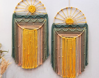 Arazzo Da Parete In Macramè Fatto A Mano – Sole Alba E Tramonto – 2 Pezzi, Stile Boho Per Camera E Soggiorno - 2
