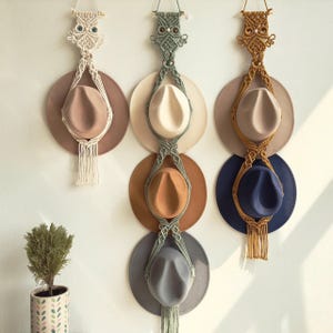 Macrame Hat Hanger: Boho Wall Decor, Natural Cotton