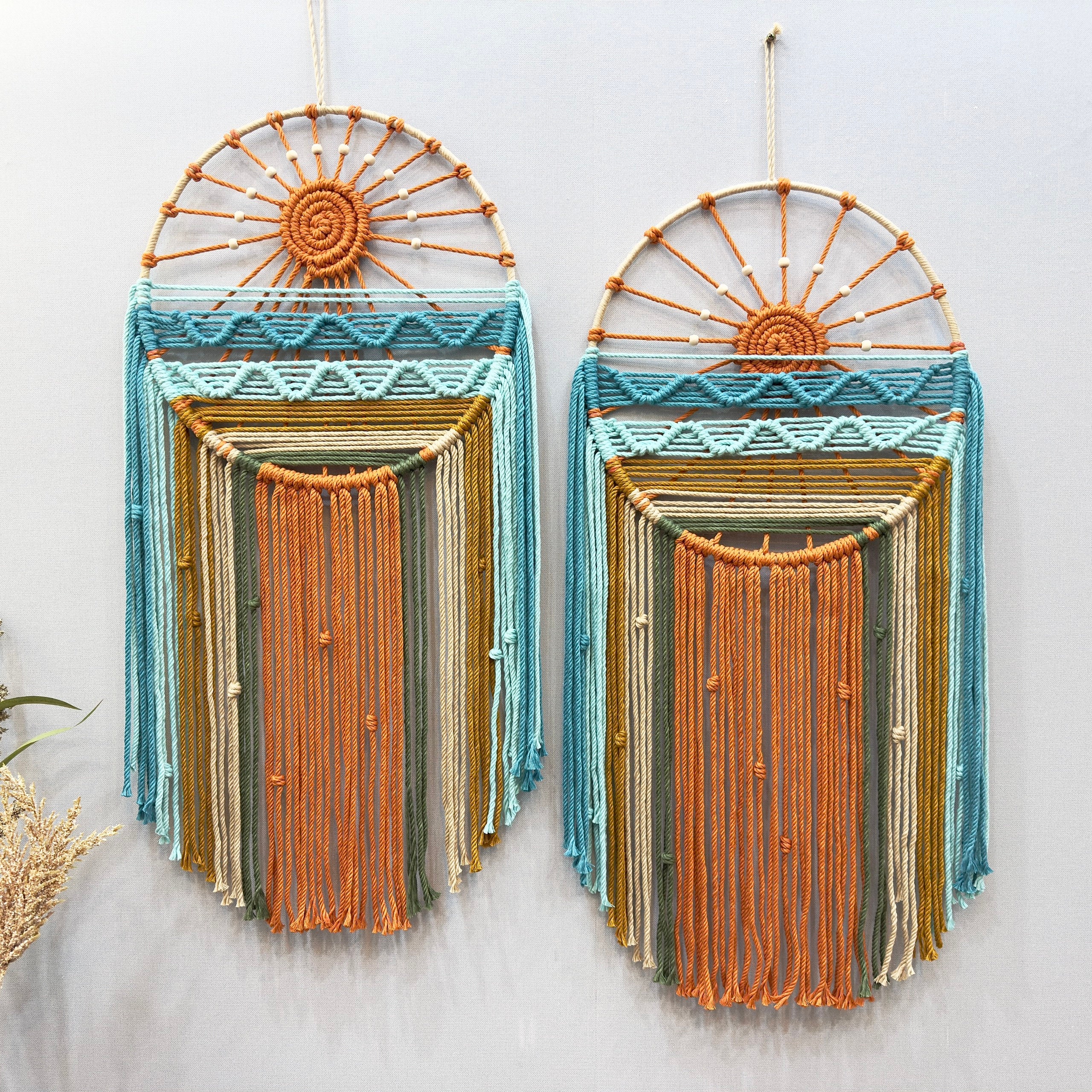 Arazzo Da Parete In Macramè Fatto A Mano – Sole Alba E Tramonto – 2 Pezzi, Stile Boho Per Camera E Soggiorno - 3