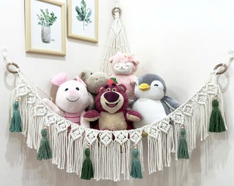 Macrame Stuffed Animal Hammock: Boho Kids Room Toy Storage