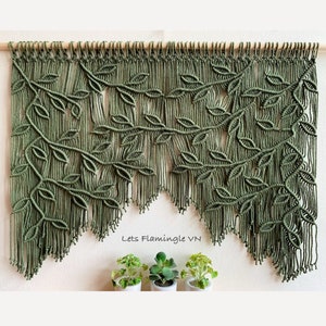 Macrame Leaf Window Curtain, Vintage Valances, Macrame Leaves Wall Hanging, Macrame Window Valance, Boho Curtain Valance, Boho Wall Art