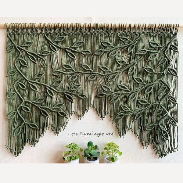 Macrame Leaf Window Curtain: Boho Valance, Doorway Tapestry