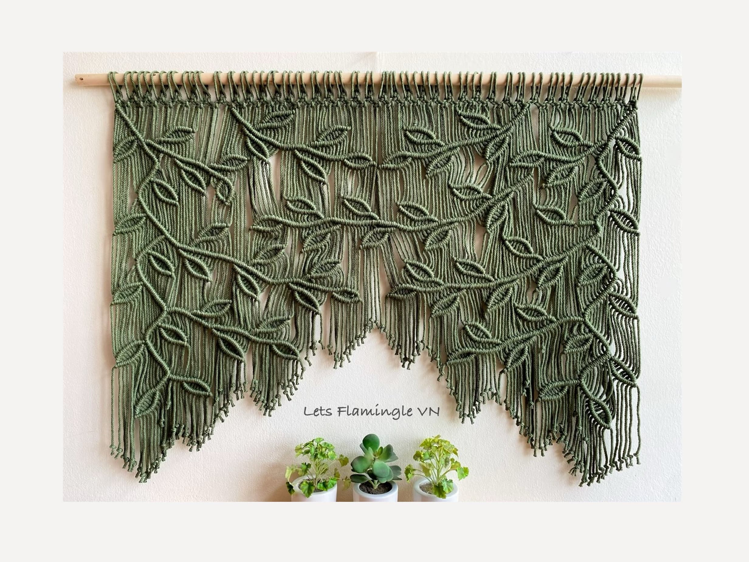Macrame Leaf Window Curtain, Vintage Valances, Macrame Leaf Wall Hanging, Boho Crochet Curtains, Window Valance Macrame, Bedroom Wall Décor