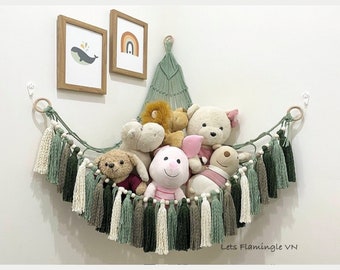 Macrame Stuffed Animal Hammock: Boho Toy Holder Wall Hanging
