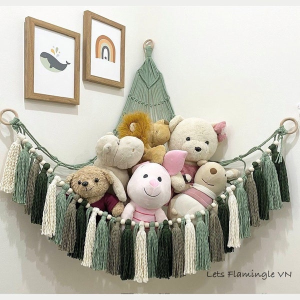 Makramee-Spielzeughängematte, Kuscheltier-Hängematte, Eckspielzeug-Hängematte, Spielzeughalter-Wandbehang, Kinderzimmer-Spielzeugaufbewahrung, Boho-Kinderzimmer-Wandbehang