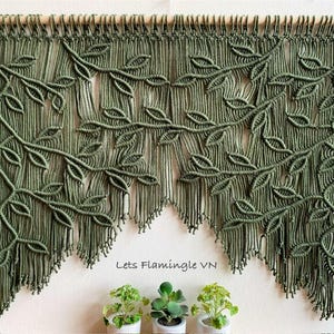 Macrame Leaf Window Curtain, Boho Valance, Doorway Tapestry