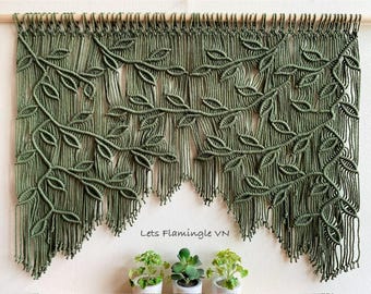 Macrame Leaf Window Curtain, Boho Valance, Doorway Tapestry