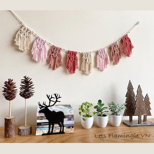 Custom Macrame Flag Garland: Colorful Bunting Banner with Wooden Beads