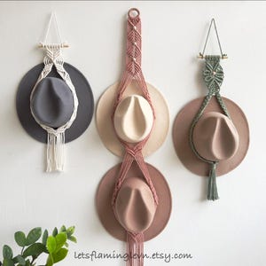 Macrame Hat Hanger, Boho Farmhouse Hat Storage, Cotton Rope Organizer
