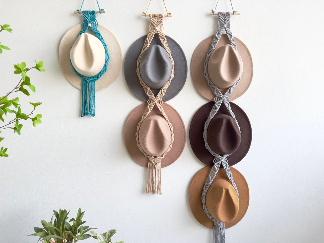 Cowboy Hat Rack, Farmhouse Hat Hanger, Macrame Hat Holder, Macrame ...