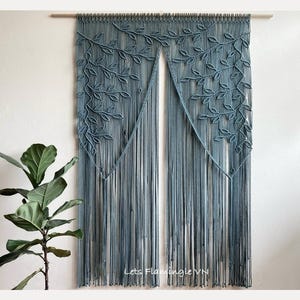 Olive Green Macrame Door Curtain: Boho Window Covering