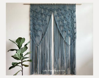 Olive Green Macrame Door Curtain: Boho Window Covering