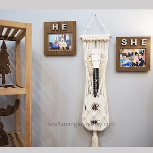 Macrame Ukulele Wall Hanger: Boho Guitar Holder, Cream White Cotton