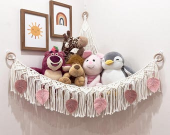 Macrame Stuffed Animal Hammock: Boho Toy Holder Wall Decor