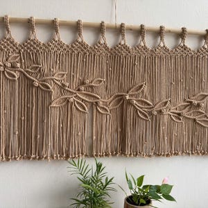 Makramee-Blatt-Fenstervorhang, handgefertigte Baumwollgardine, Boho-Wohnzimmerdeko, Wandteppich für den Eingangsbereich, botanische Wandkunst