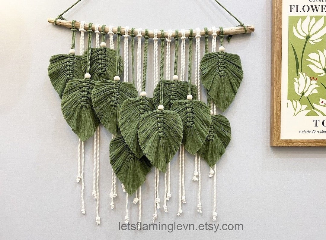 Green Leaves Macrame Wall Hanging, Nursery Wall Hanging Leaves, Macrame