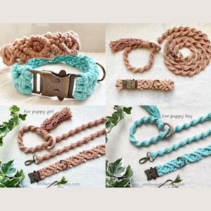 Macrame Dog Leash And Collar Set, Handmade Collar Leash For Puppy Boy Girl, Boho Chic Dog Leash Collar, Macrame Dog Lead, Pet Accessorize