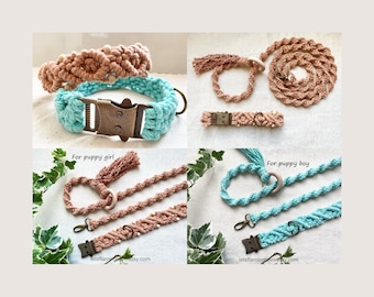 Macrame Dog Leash And Collar Set, Handmade Collar Leash For Puppy Boy Girl, Boho Chic Dog Leash Collar, Macrame Dog Lead, Pet Accessorize