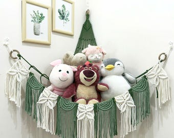 Macrame Stuffed Animal Hammock: Boho Kids Room Toy Storage
