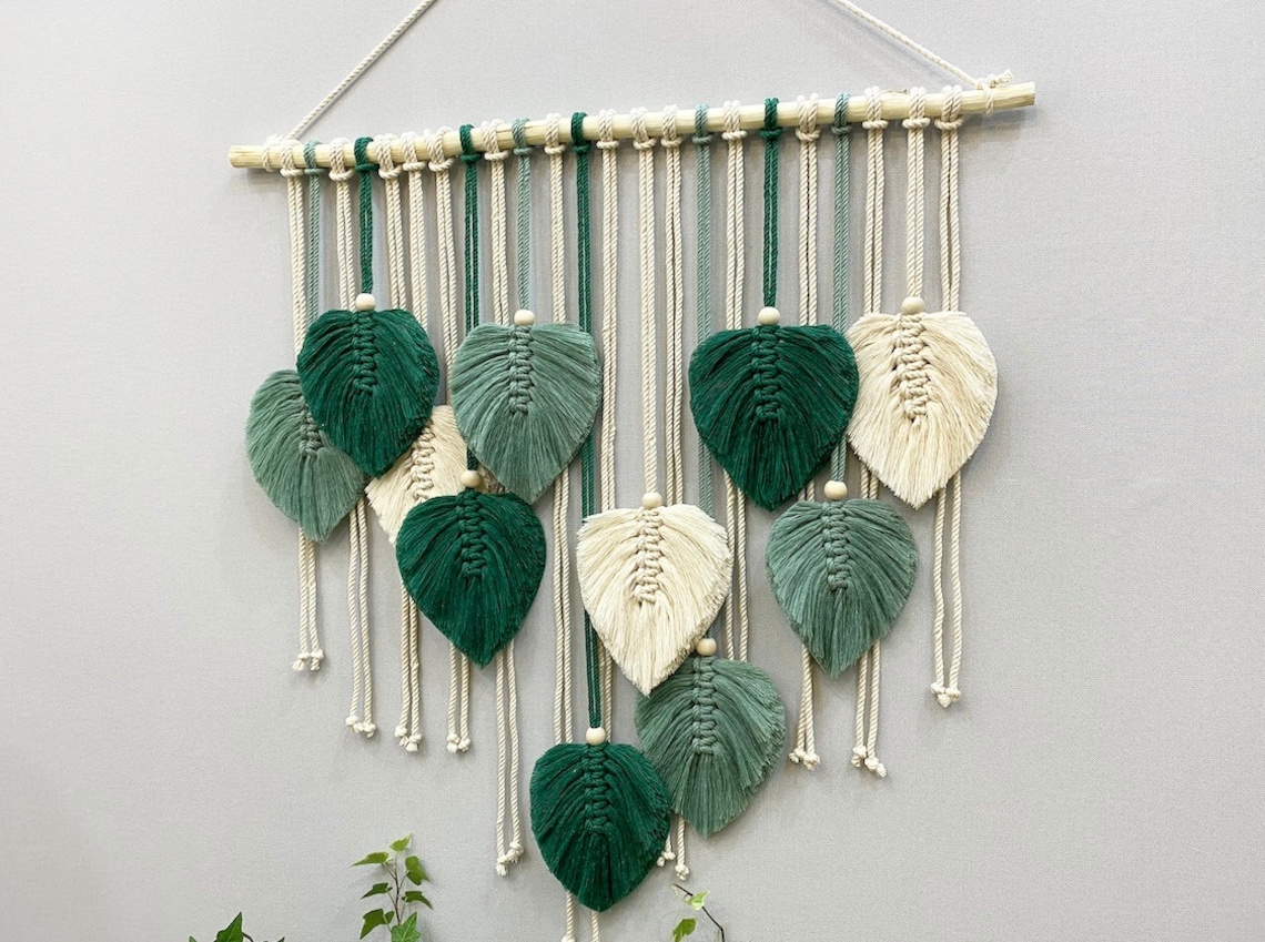 Green Leaves Macrame Wall Hanging Nursery Wall Hanging Etsy