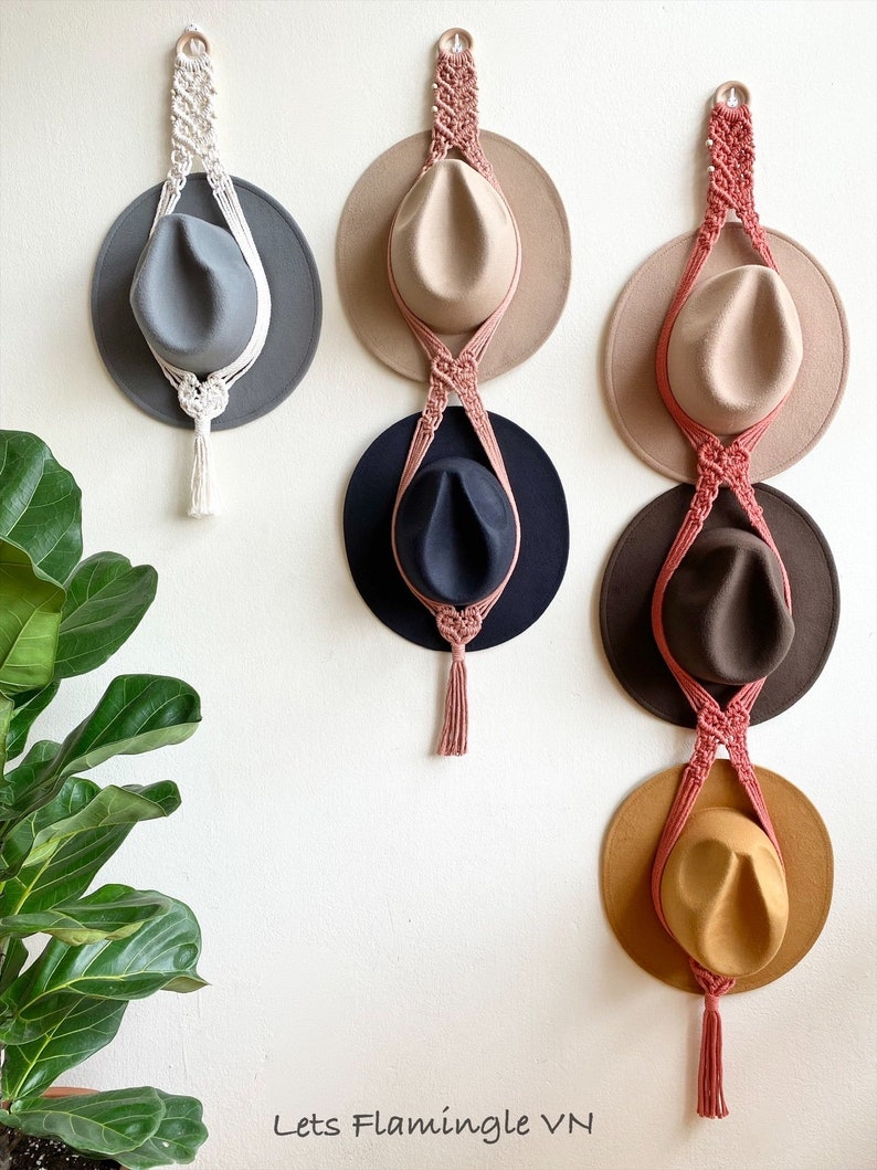 Macrame Hat Holder Farmhouse Hat Hanger Cowboy Hat Rack - Etsy