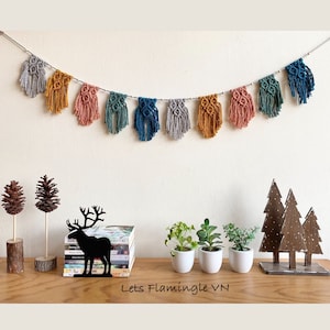 Custom Macrame Flag Garland: Colorful Bunting Banner with Wooden Beads